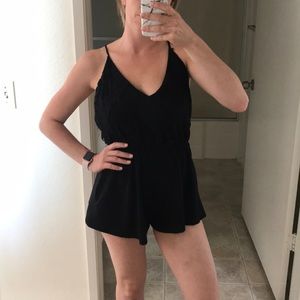Sexy backless black lace romper